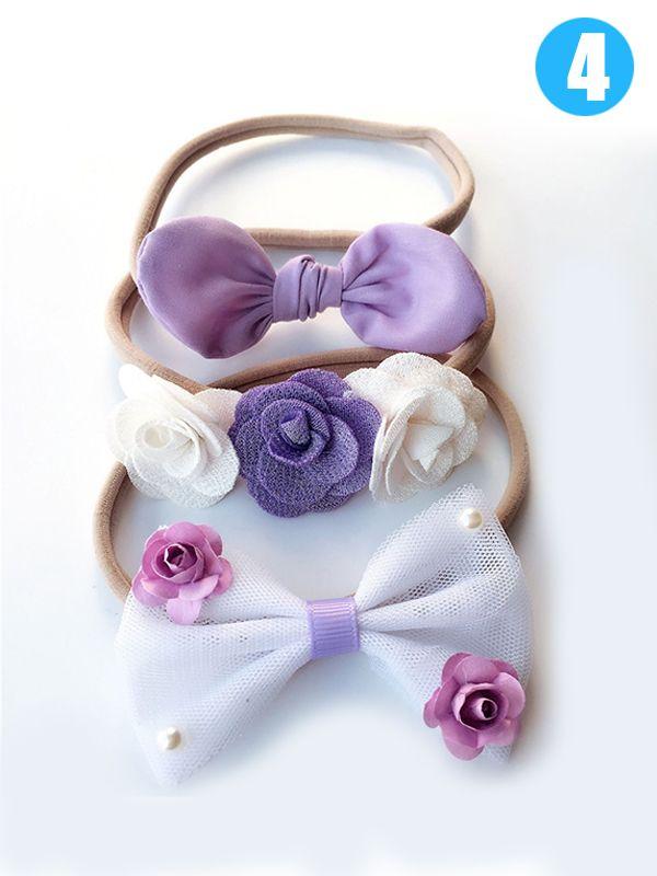 3-Piece Colorful Hairband Set Bowknot Flower Hair Accessories - dianjiang-
