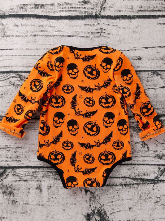 Halloween Pumpkin Bat Skull Printed Baby Bodysuit - dianjiang-