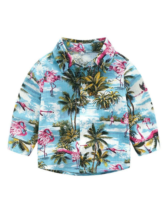 Hawaiian Style Long Sleeves Shirt Baby Little Boys Beach Clothes - dianjiang-