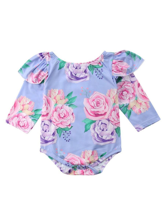 Floral Flutter Sleeve Romper Infant Baby Girl Spring Bodysuit - dianjiang-