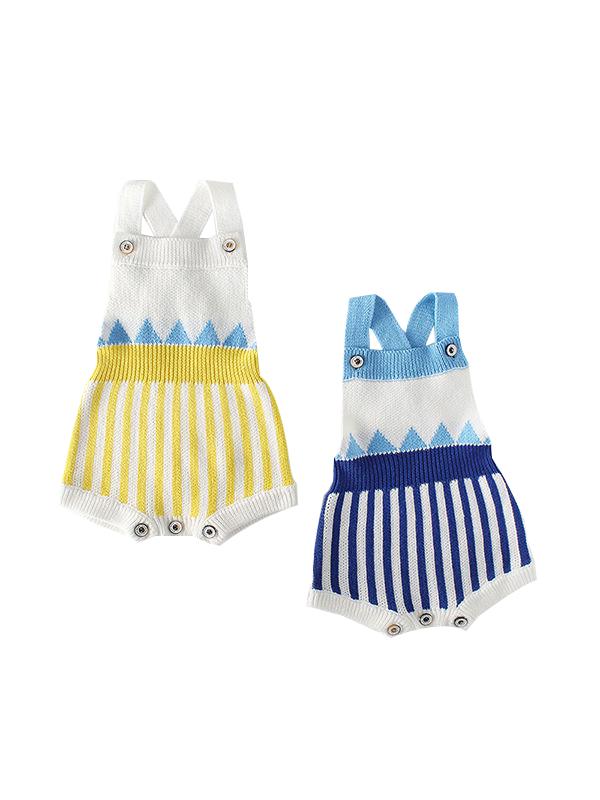 Sleeveless Stripes Strapped Bodysuit Knitted Cotton Romper - dianjiang-