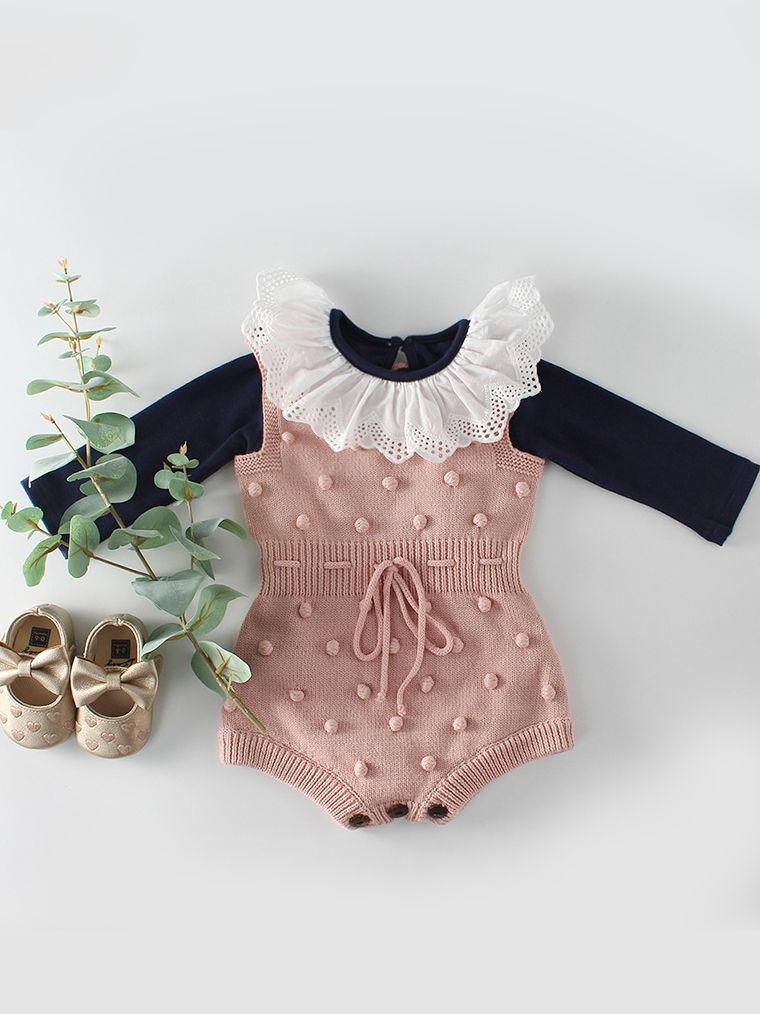 Knitting Wool Dots Suspender Bodysuit Crochet Cotton Romper Spanish Style Baby Clothes - dianjiang-
