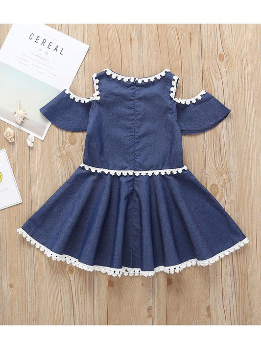 Lace Flower Summer Off Shoulder Blue Dress - dianjiang-