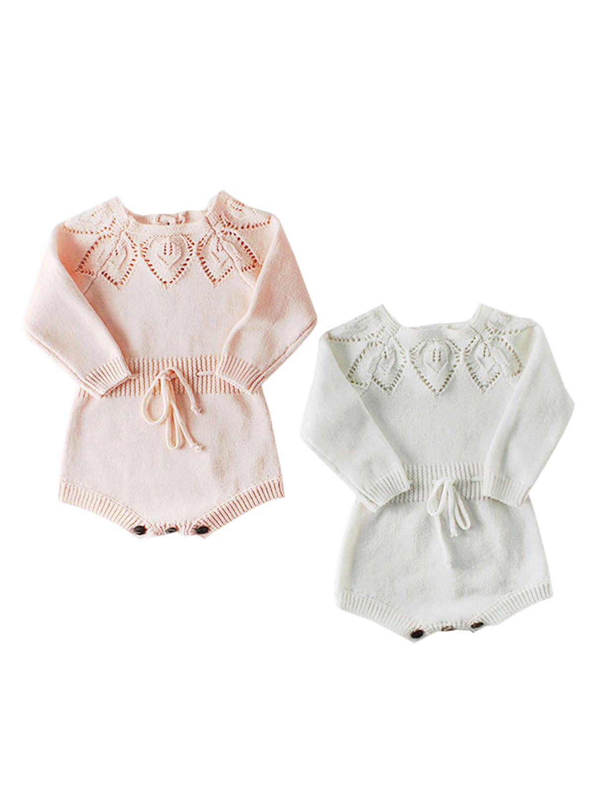 Leaf Crochet Pattern Romper Spanish Style Baby Girl Cotton Pink/White Bodysuit - dianjiang-