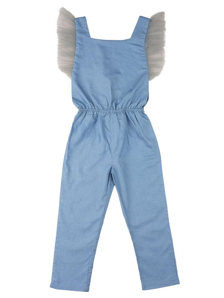 Little Girl Jumpsuit Flutter Sleeve Blue Jumpsuit - dianjiang-
