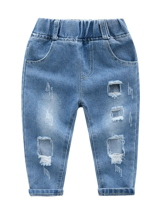 Trendy Little Kids Unisex Blue Frayed Jeans - dianjiang-