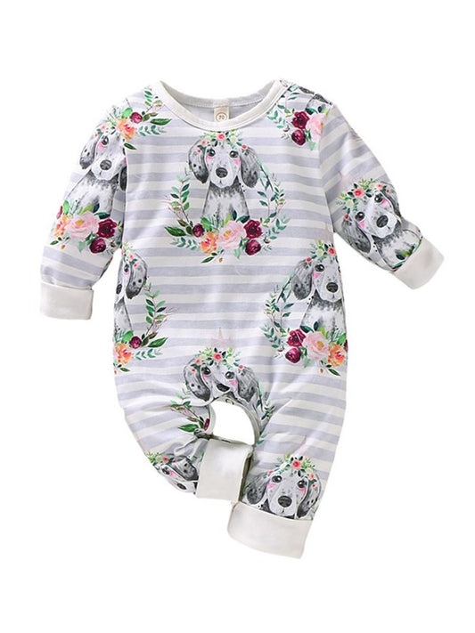 Baby Boys & Girls Floral Animal Print Long-sleeved Jumpsuit - dianjiang-
