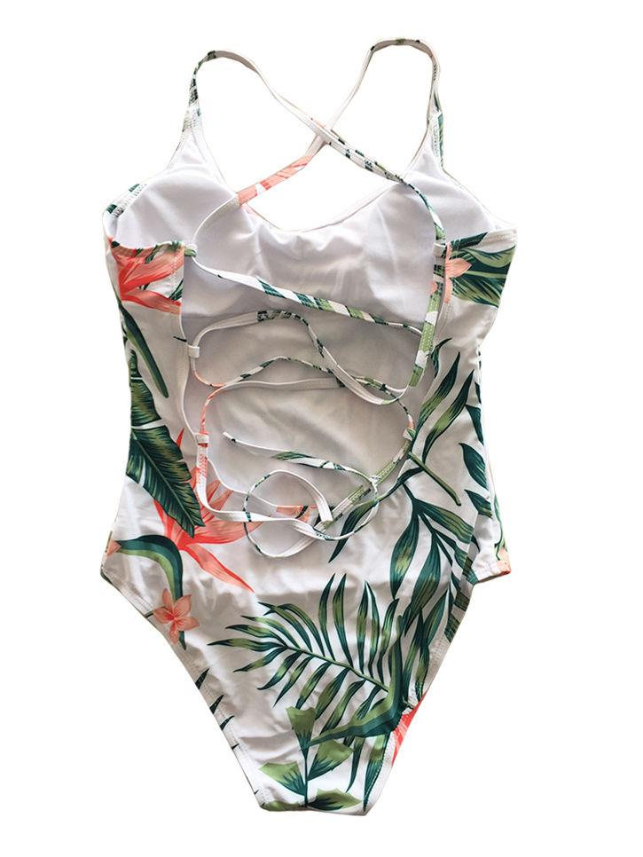 Mom and Daughter Flower Leaf Print One-piece Swimming Wear Family Matching - dianjiang-