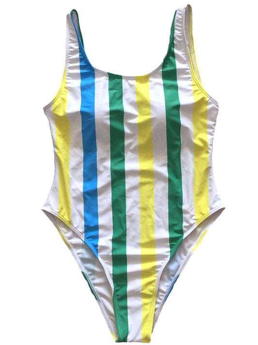 Mommy and Me Striped Color Blocking One Piece Swimming Wear - dianjiang-
