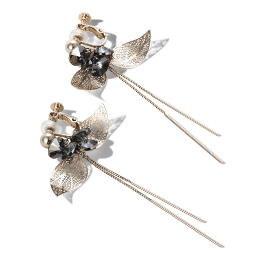 奥地利水晶长款树叶子耳环耳夹无耳洞女气质森系高级感 - dianjiang-