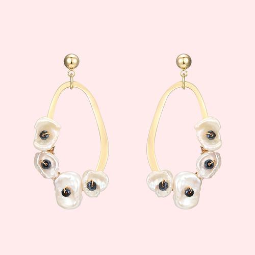 巴洛克精致复古宫廷风气质金色金属珍珠耳钉无耳洞耳夹女百搭 - dianjiang-