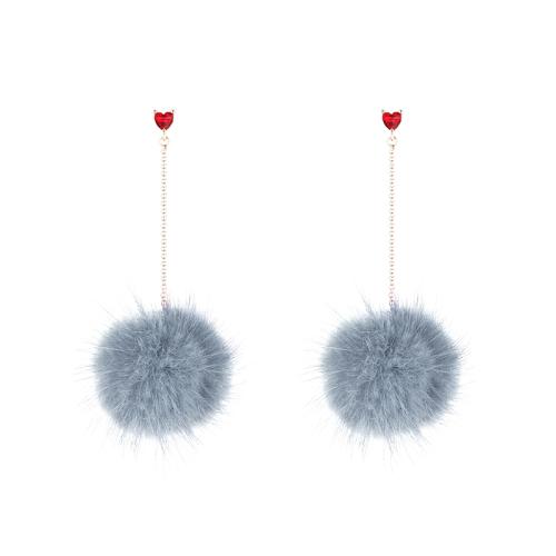 Japanese hundred thin medium-length mink hair ball love tassel earrings no ear hole ear clip female painless set - dianjiang-