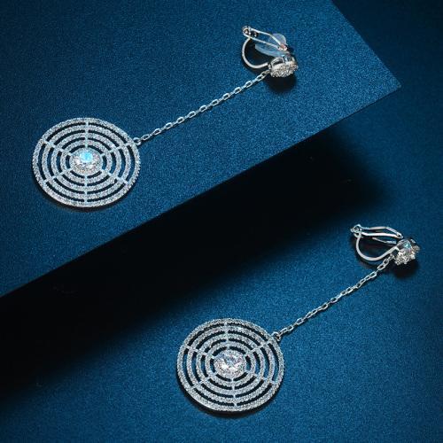 大牌 经典长款不挑脸型流苏镶钻唱片圆盘坠耳环/耳夹无痛女精品 - dianjiang-