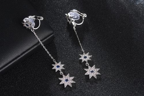 长款流苏星辰星星蓝钻耳夹耳环无耳洞女无痛欧美包邮 - dianjiang-