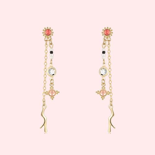 Japanese single Japanese unique small bone shape tassel rice bead long earrings and earnails without ear holes - dianjiang-