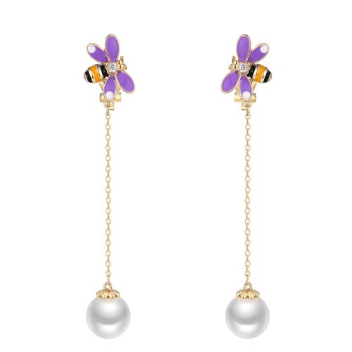 Qing Cang yuan 49.9 fresh and simple temperament 925 silver needle Purple Butterfly Long Earring clip - dianjiang-
