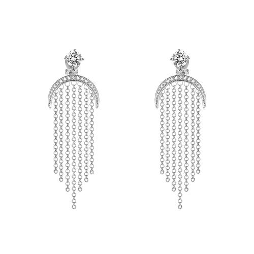 Light and extravagant temperament super fairy long silver moon with Tassel Earrings and Earrings without pain and earholes - dianjiang-