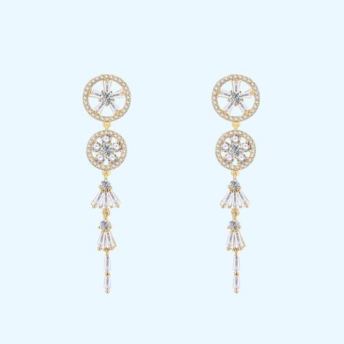 Round-set zircon hollowed-out skirt pendulum tassel earrings painless earless ear clip daily - dianjiang-