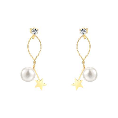 简约设计款绕线金属星星珍珠耳钉无耳洞耳夹女无痛日常百搭款 - dianjiang-