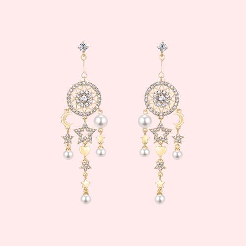 Star jewelry! Heavy industry design long tassel stars moon dream catcher earring earring earring female - dianjiang-
