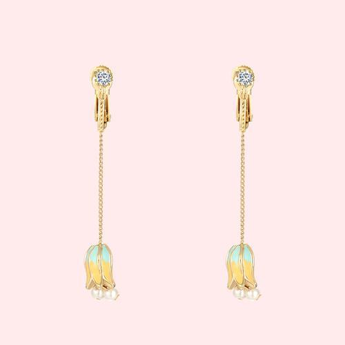 日系精品 滴釉风铃风信子流苏吊坠甜美耳钉耳环无痛无耳洞耳夹女 - dianjiang-