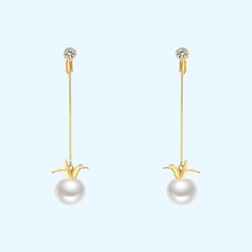 Long lady temperament thousand paper crane pearl pendant long tassel earrings no ear hole ear clip female painless daily - dianjiang-