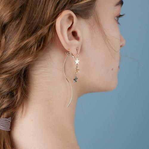 考拉猪 超仙冷淡风长款星星曲线S型前后耳环耳夹无耳洞女显瘦日系 - dianjiang-