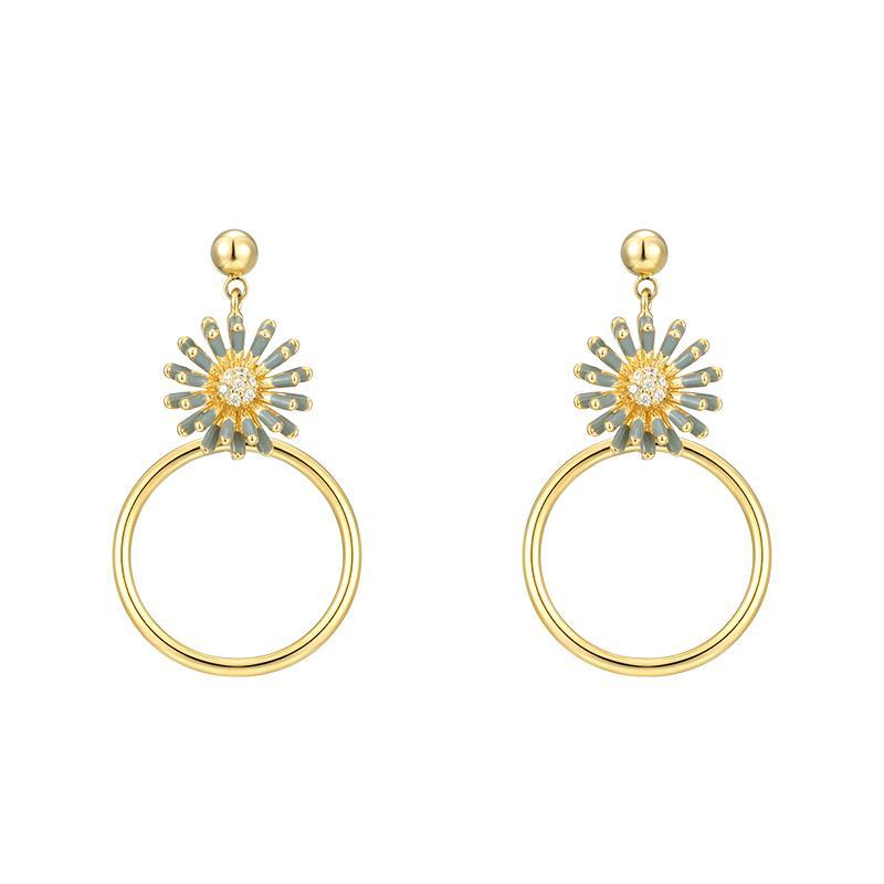 清新甜美莫兰迪蓝灰色雏菊花朵金属圈耳钉耳环无痛无耳洞耳夹 - dianjiang-