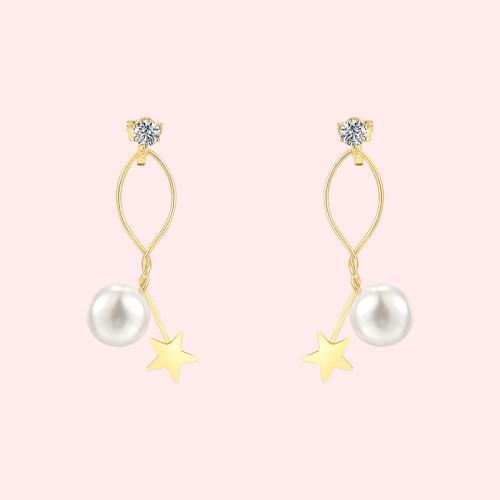 简约设计款绕线金属星星珍珠耳钉无耳洞耳夹女无痛日常百搭款 - dianjiang-