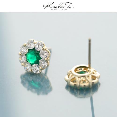 基础单品 简约圆钻花朵锆石红钻祖母绿耳钉耳环无耳洞耳夹女 - dianjiang-