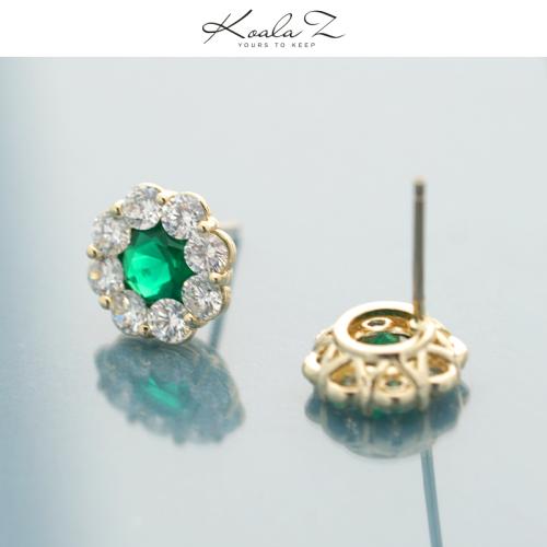 基础单品 简约圆钻花朵锆石红钻祖母绿耳钉耳环无耳洞耳夹女 - dianjiang-