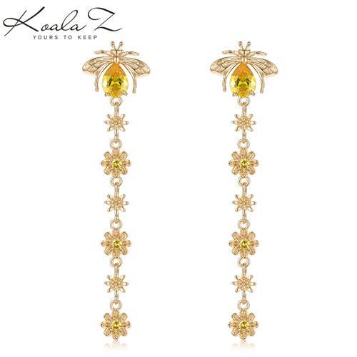 清仓 原69.9 微瑕 无绒布袋不退不换 蜜蜂花朵流苏耳夹 - dianjiang-