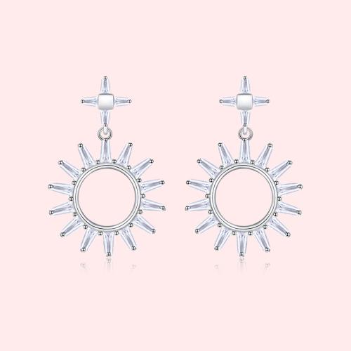 Zircon Light Sun Earrings Ins Zircon 925 Silver Needle Earring Earrings Earrings Ear Clips No Ears Females - dianjiang-