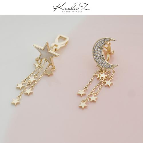 精致超仙气质不对称星星月亮流苏耳饰耳钉无耳洞耳夹女韩国 - dianjiang-