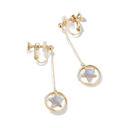 日系简约通勤星星五角星圆环长款流苏耳环耳夹无耳洞女螺旋夹 - dianjiang-