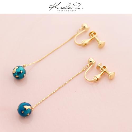 原创日系手工滴釉甜美个性蓝色梦幻宇宙星空猫咪耳钉无耳洞耳夹女 - dianjiang-