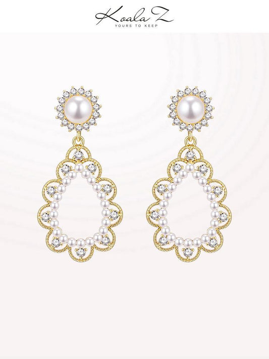 宫廷风水滴珍珠蕾丝小米珠耳钉耳环无痛无耳洞耳夹女日常 - dianjiang-