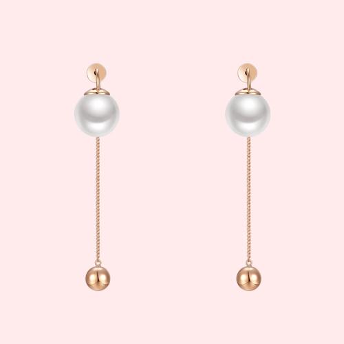 Big brand same style elegant pearl Metal Ball Pendant Long 925 silver needle earring earring female without earhole - dianjiang-