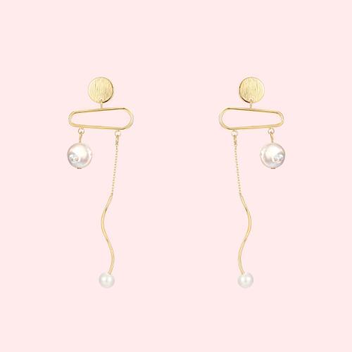 原创设计冷淡风个性天然巴洛克珍珠金属流苏耳钉耳环无耳洞耳夹女 - dianjiang-