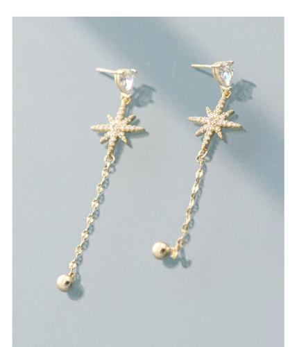 金色星芒锆石流苏精致唯美气质耳钉耳环无痛无耳洞耳夹 - dianjiang-