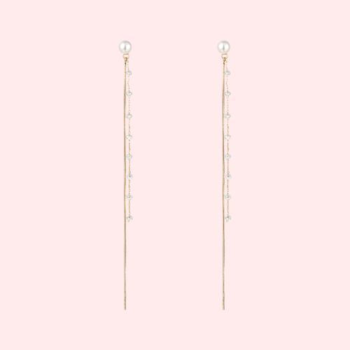 Super long super fairy cold wind fairy round face slim crystal snake bone chain tassel earring earring earring earring female Joker - dianjiang-