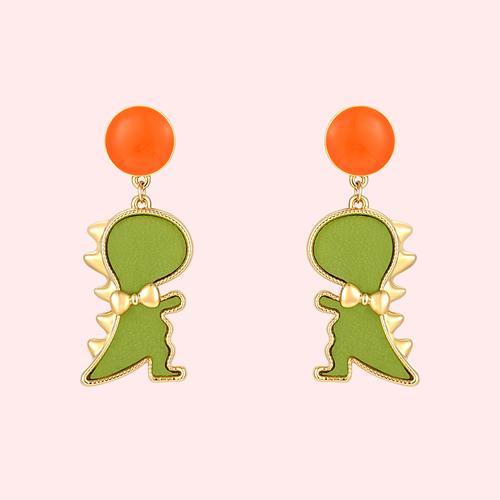 可爱减龄童趣卡通小恐龙滴釉耳钉耳环无痛无耳洞可调节耳夹日常 - dianjiang-