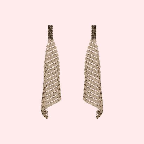 Grey metal cloth texture European and American retro temperament female long earrings earrings without earholes female ear clip personality trendsetter - dianjiang-