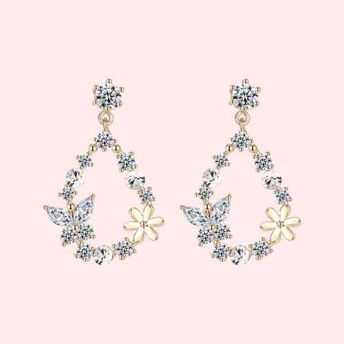 春日新款日系清新可调节蝴蝶花朵镂空吊塔式花环耳环耳夹无耳洞女 - dianjiang-