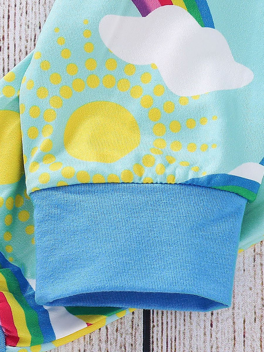 Rainbow Outfit 3-piece Bodysuit Long Sleeve +Rainbow Sun Print Pants+Hat - dianjiang-