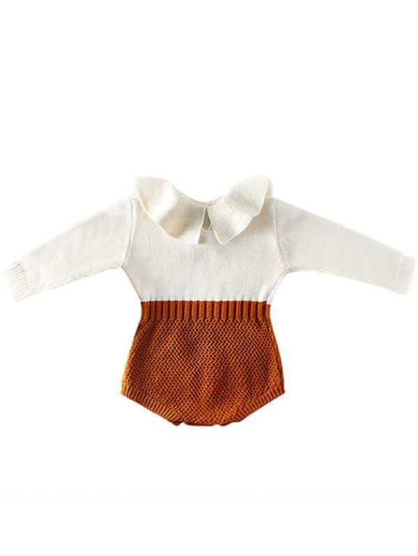 Doll Collar Paneled Knitting Romper for Babies - dianjiang-
