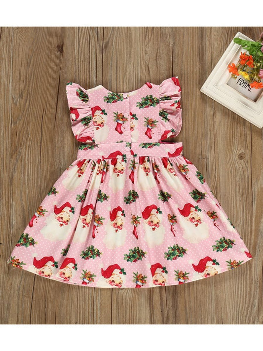 Santa Pattern Baby Toddler Girl Ruffled Sleeve Dress - dianjiang-