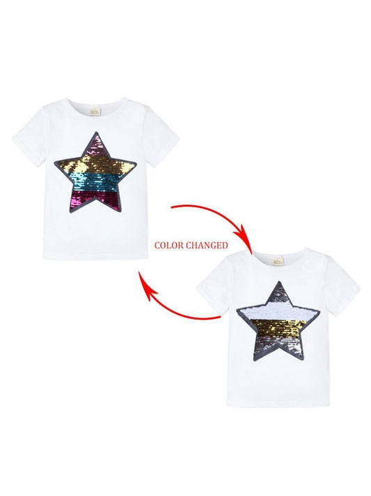 Sequins Star Color Changed T-shirt - dianjiang-