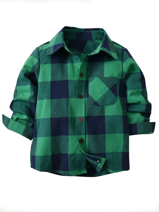 Long Sleeve Casual Clothes Buffalo Plaid Shirt Top for Toddler Big Boys Kids - dianjiang-