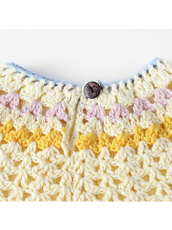 Yellow Pierced Knitwear Cotton Romper Sleeveless Bodysuit for Baby Girls - dianjiang-